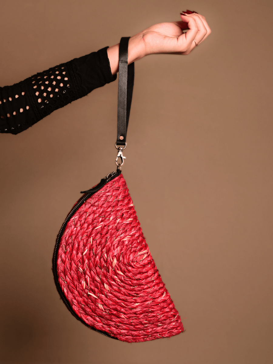 Handmade Zari Moon Clutch - Red Gold - Kadam Haat