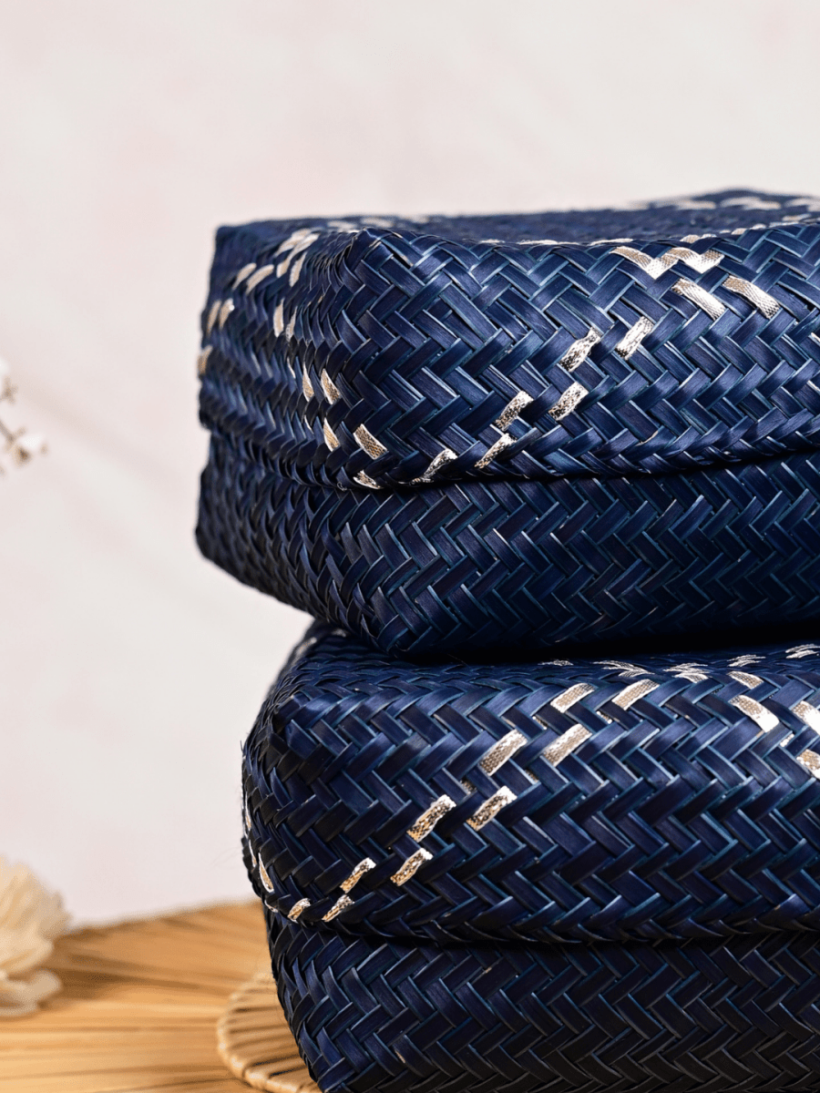 Handmade Zari Sitalpati Blueberry Gift Box - Kadam Haat