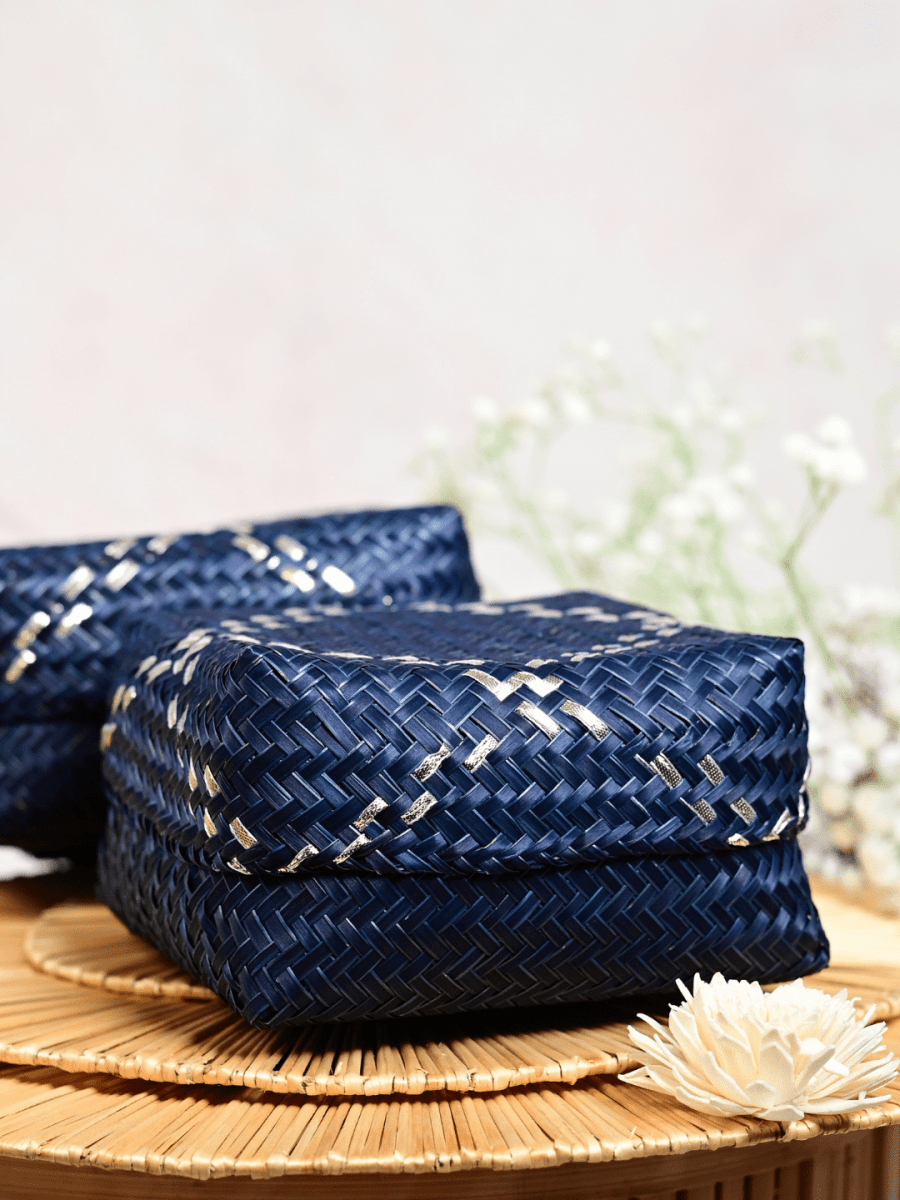 Handmade Zari Sitalpati Blueberry Gift Box - Kadam Haat