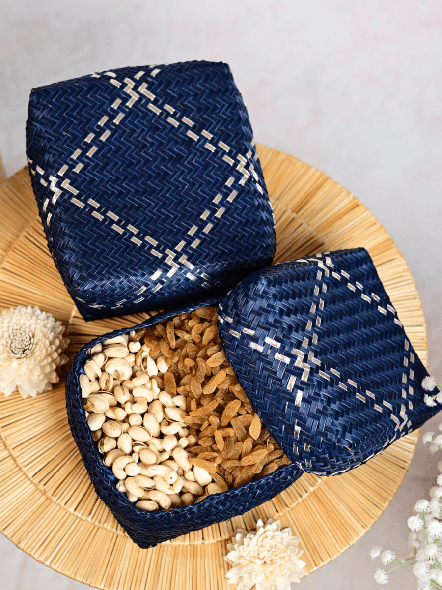 Handmade Zari Sitalpati Blueberry Gift Box - Kadam Haat