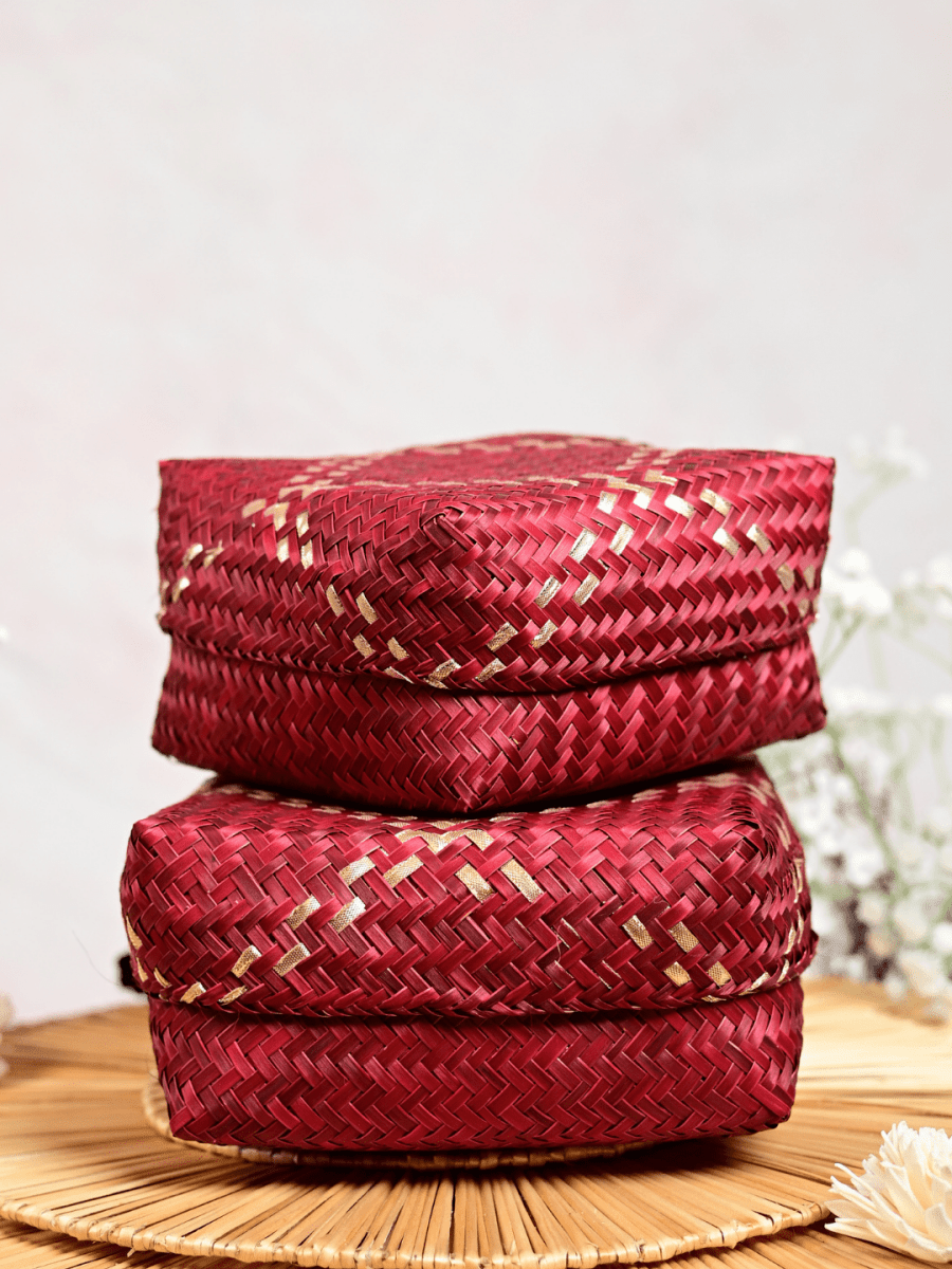 Handmade Zari Sitalpati Cranberry Gift Box Small - Kadam Haat