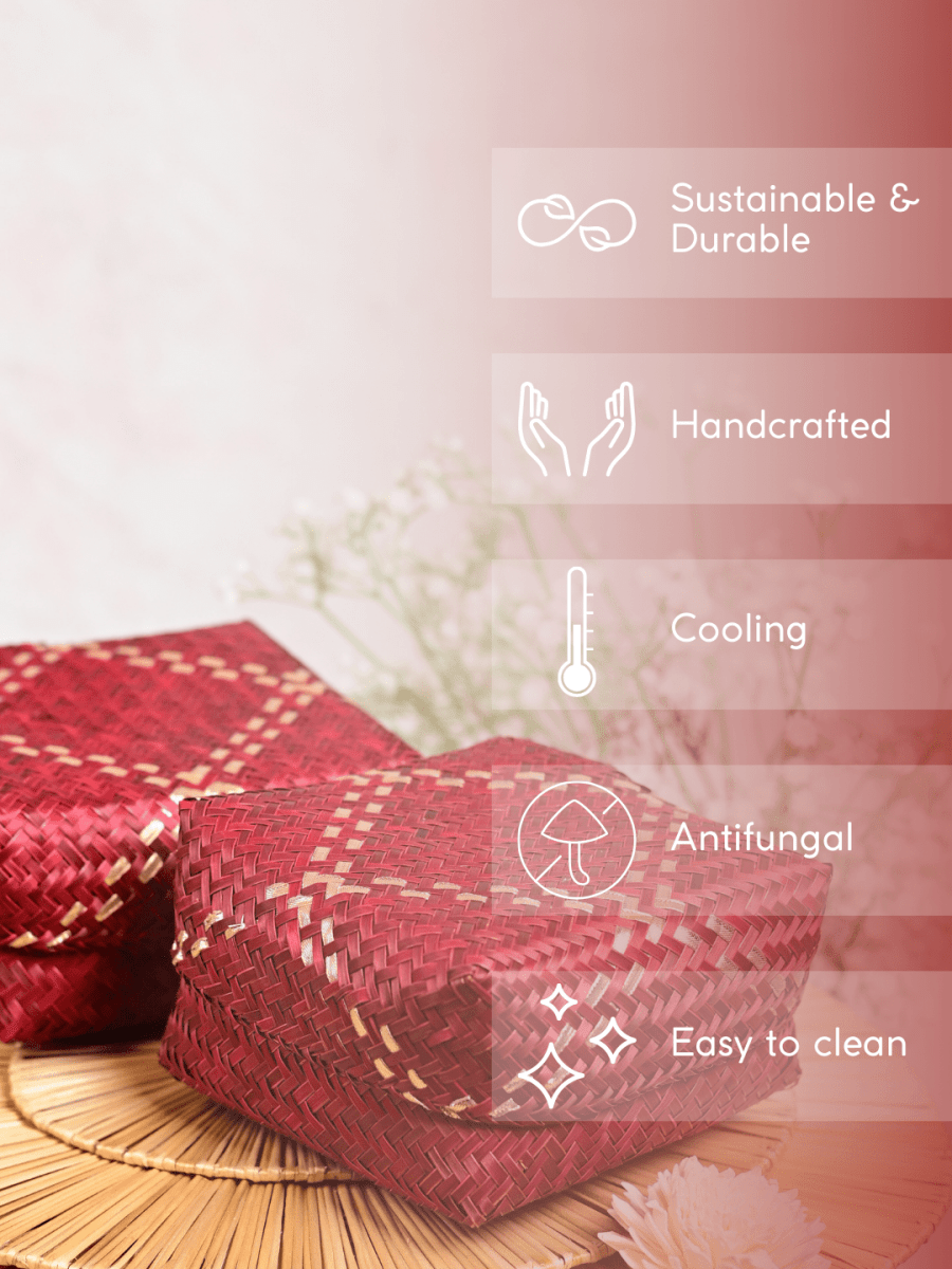 Handmade Zari Sitalpati Cranberry Gift Box Small - Kadam Haat