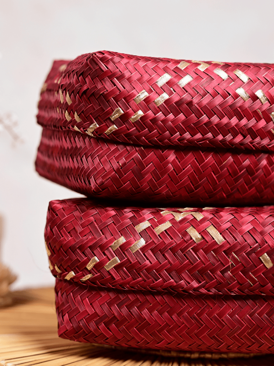 Handmade Zari Sitalpati Cranberry Gift Box Small - Kadam Haat
