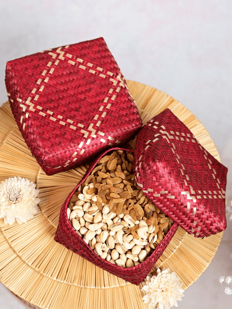 Handmade Zari Sitalpati Cranberry Gift Box Small - Kadam Haat