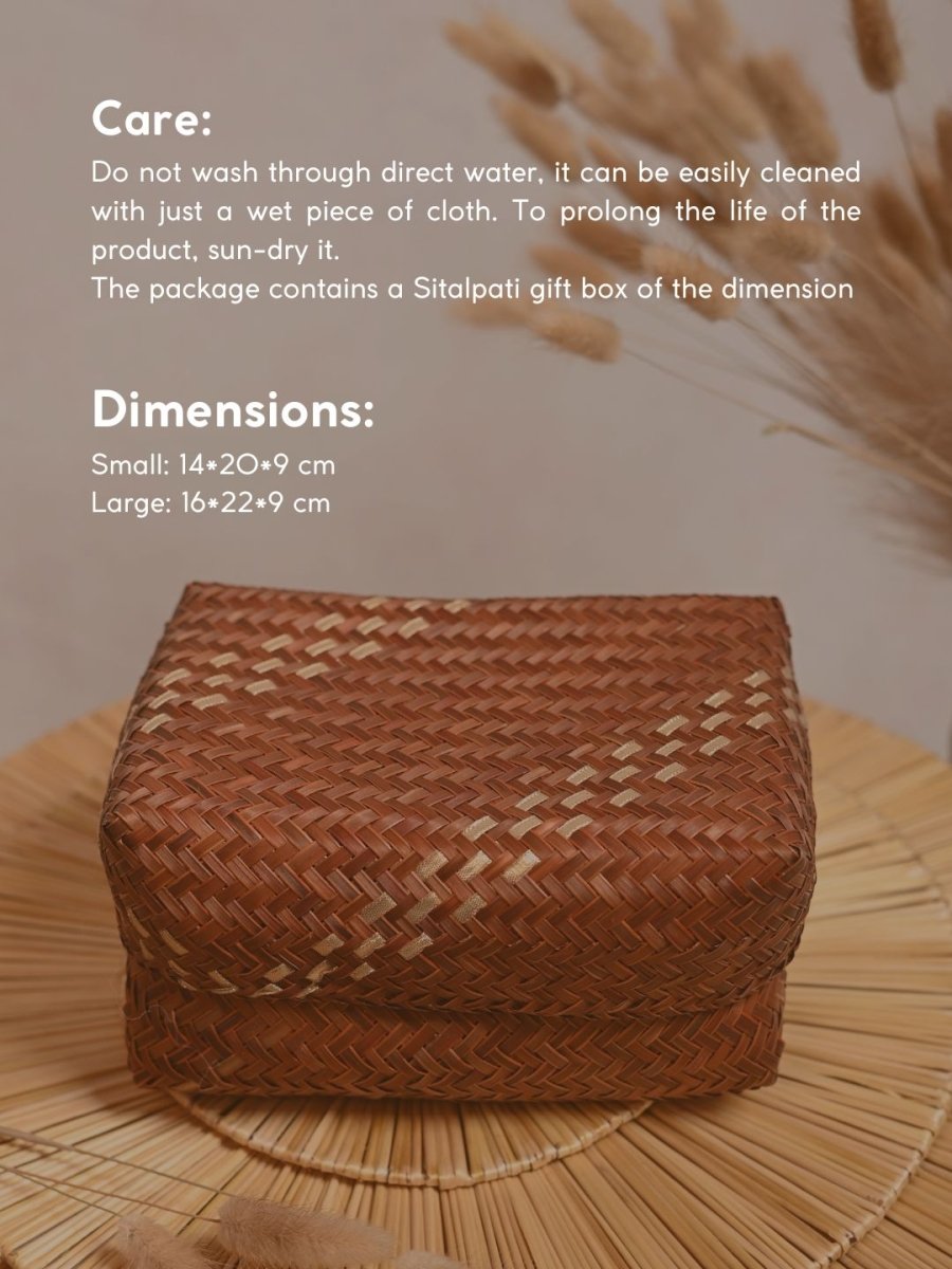 Handmade Zari Sitalpati Maple Gold Gift box - Kadam Haat