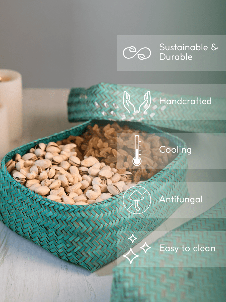 Handmade Zari Sitalpati Sage Leaf Gift Box - Kadam Haat