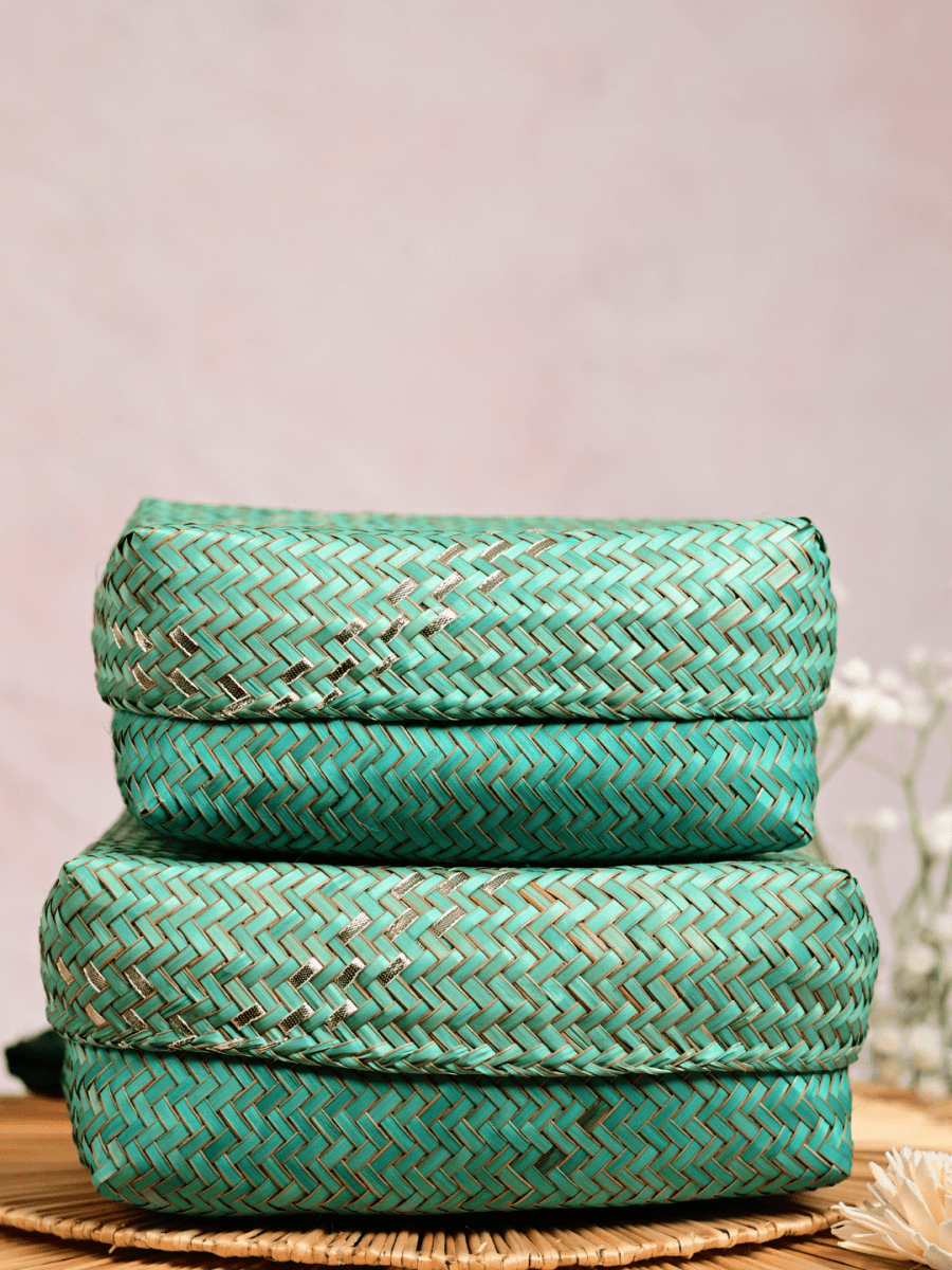 Handmade Zari Sitalpati Sage Leaf Gift Box - Kadam Haat