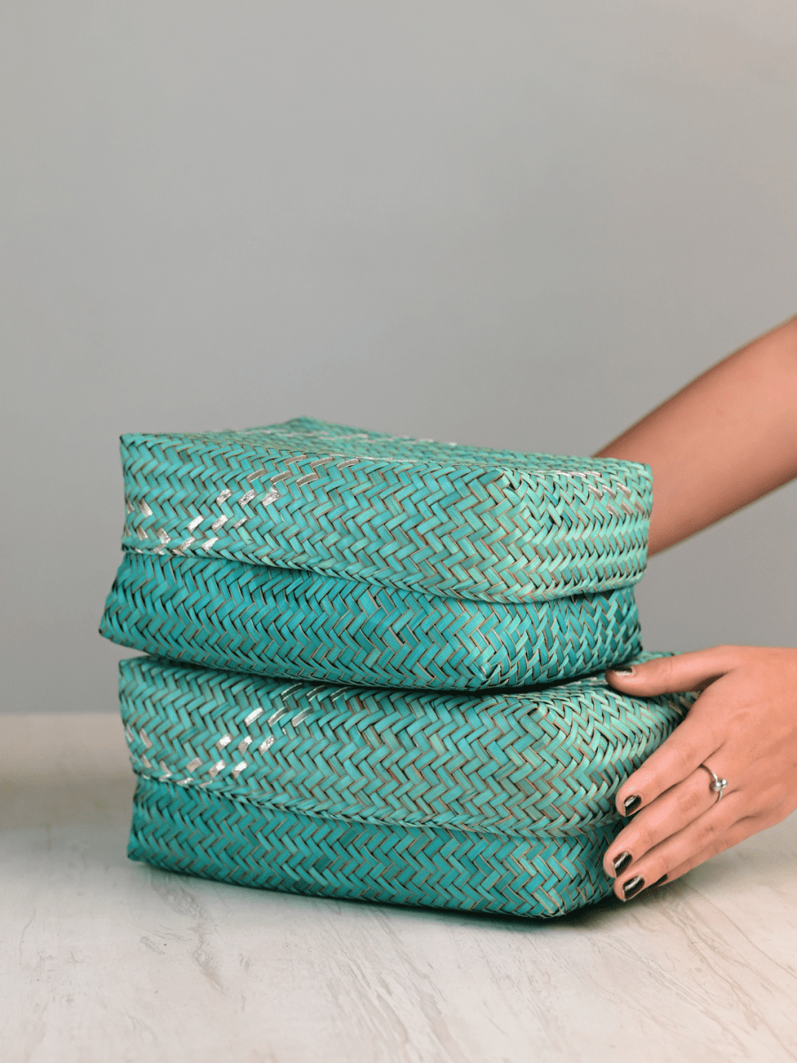 Handmade Zari Sitalpati Sage Leaf Gift Box - Kadam Haat