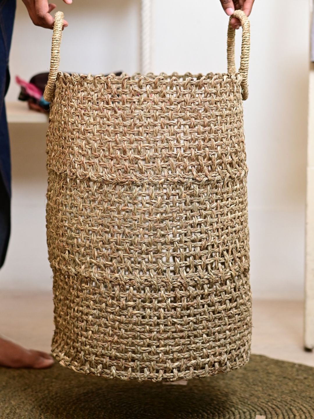 Handmade Sabai Grass Laundry Basket - Natural