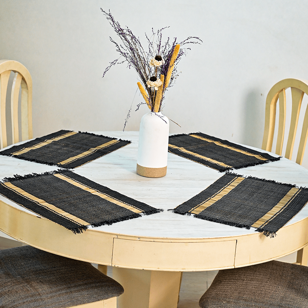 Madurkathi Table Mats – Charcoal Sands | Handmade Placemats | Kadam Haat - Kadam Haat