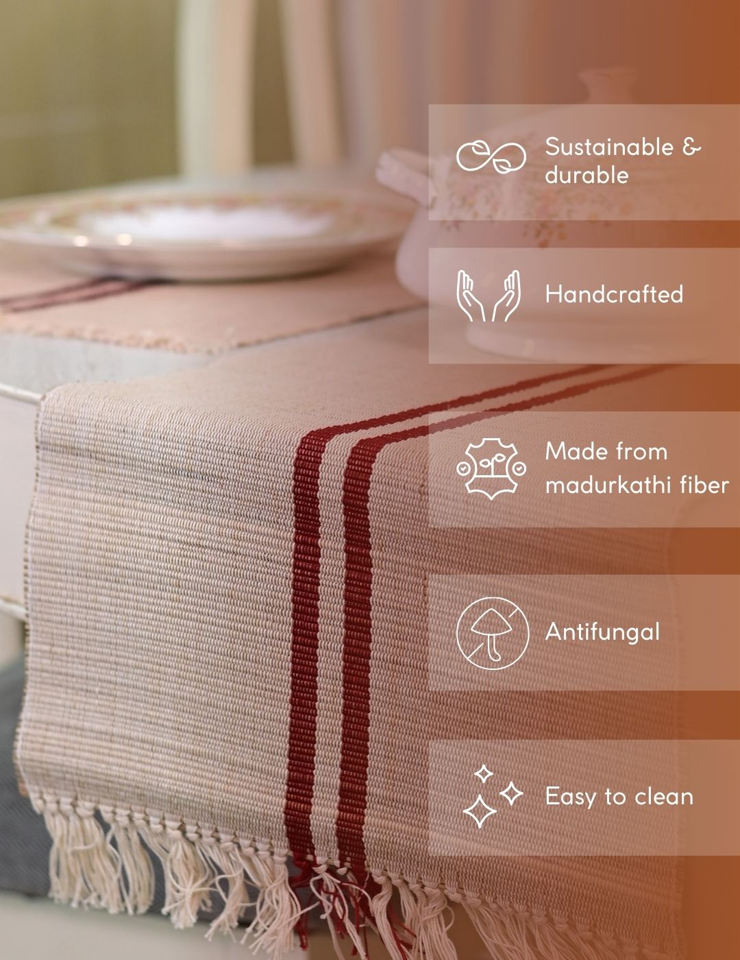 Handmade Madurkathi Table Runner - Vintage Loom stripe
