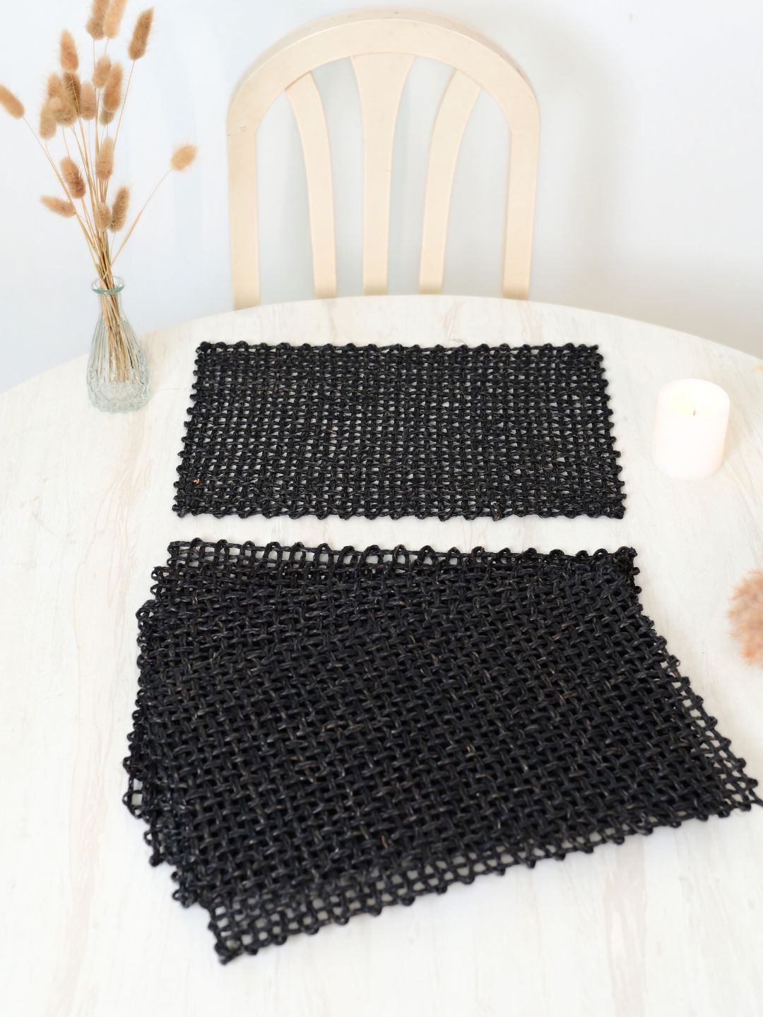 Handmade Sabai Grass Table Mat - Rectangular Set of 6, Black