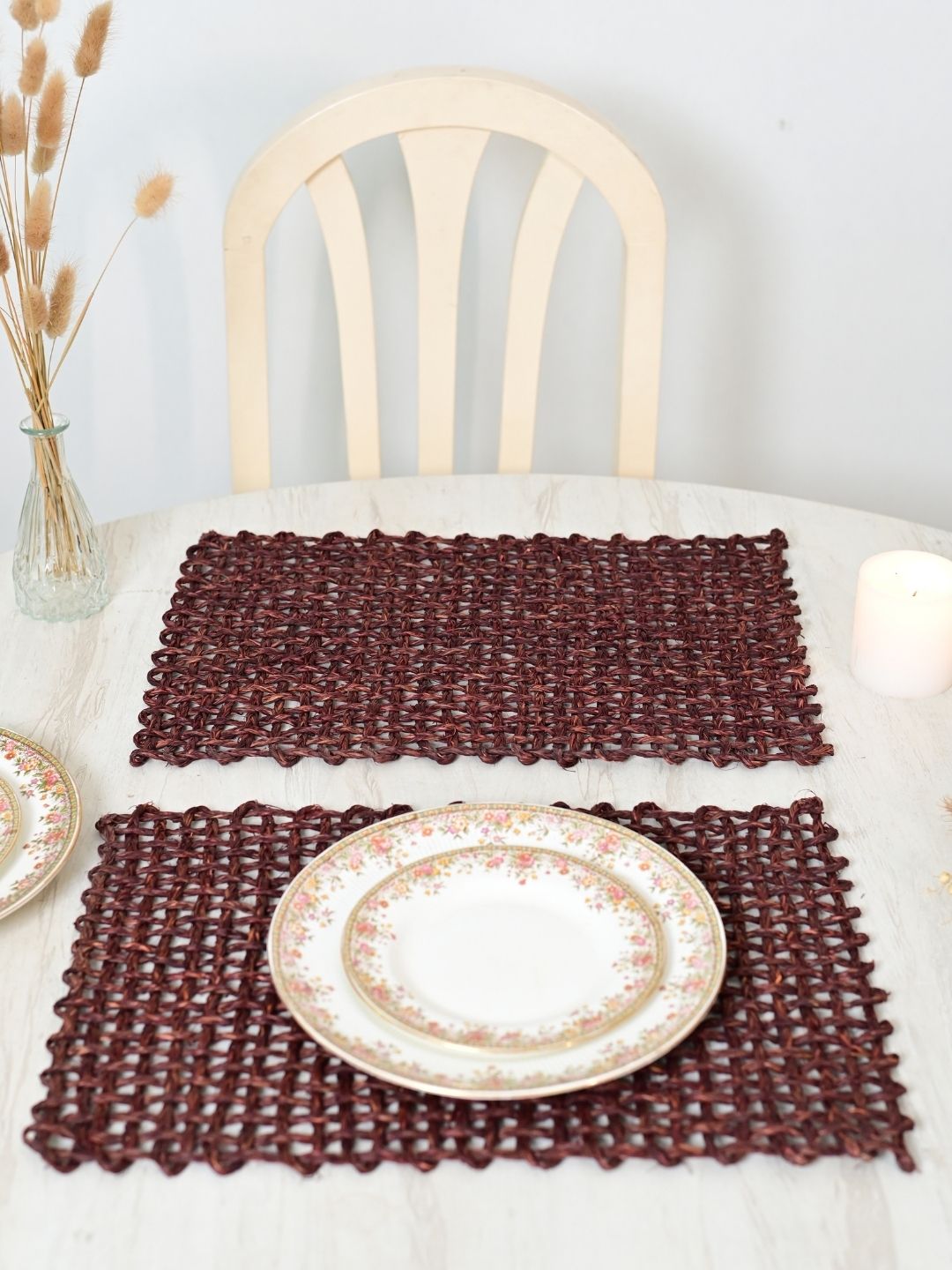 Handmade Sabai Grass Table Mat - Rectangular Set of 6, Brown