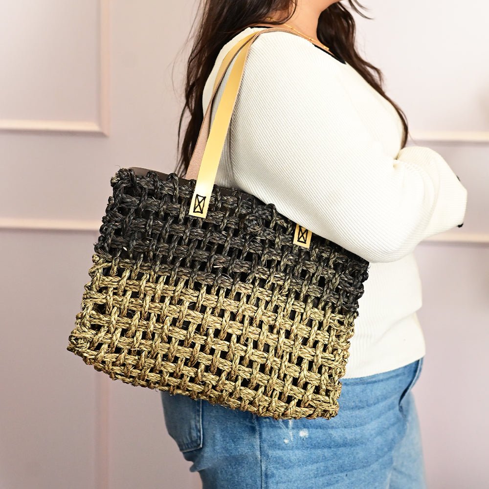 Sabai Mesh Luxe Carry Bag - Black and Gold - Kadam Haat