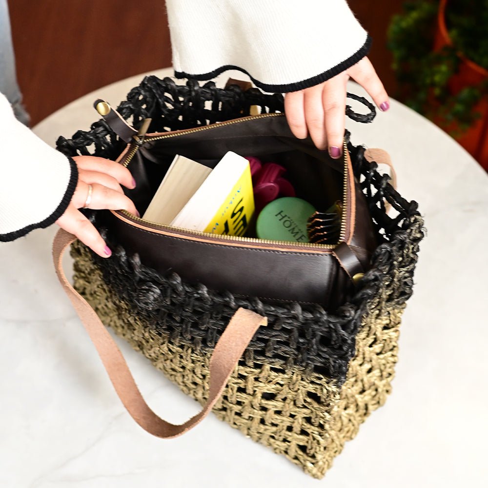 Sabai Mesh Luxe Carry Bag - Black and Gold - Kadam Haat