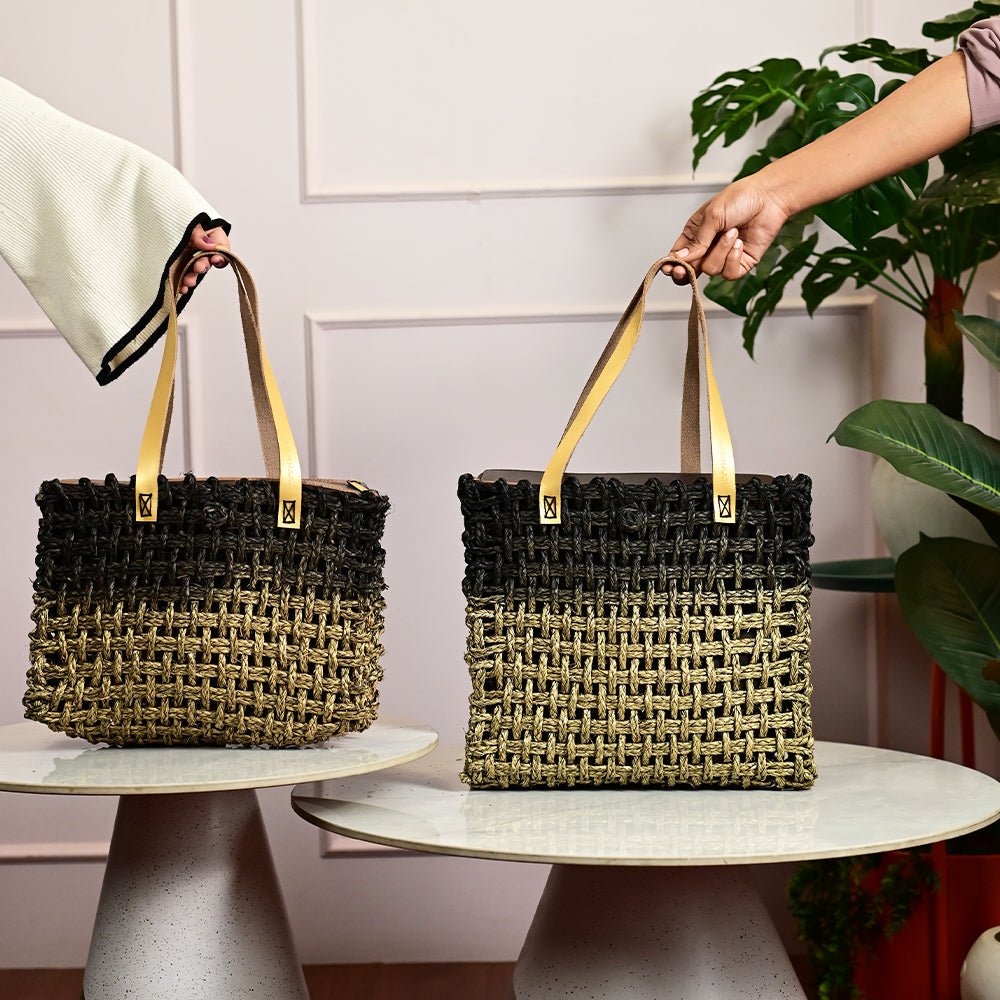 Sabai Mesh Luxe Carry Bag - Black and Gold - Kadam Haat