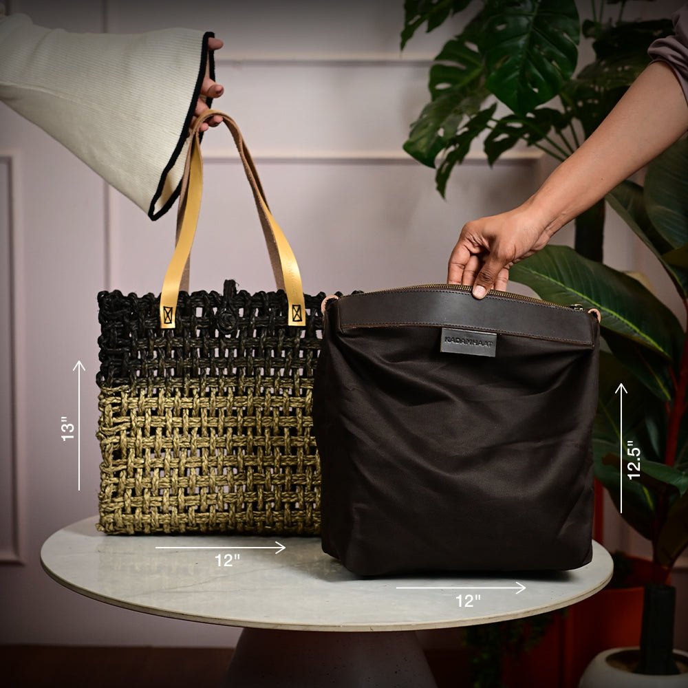 Sabai Mesh Luxe Carry Bag - Black and Gold - Kadam Haat