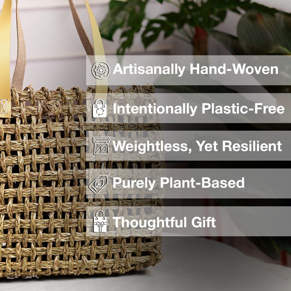 Sabai Mesh Luxe Large Carry Bag - Natural with Zari - Kadam Haat