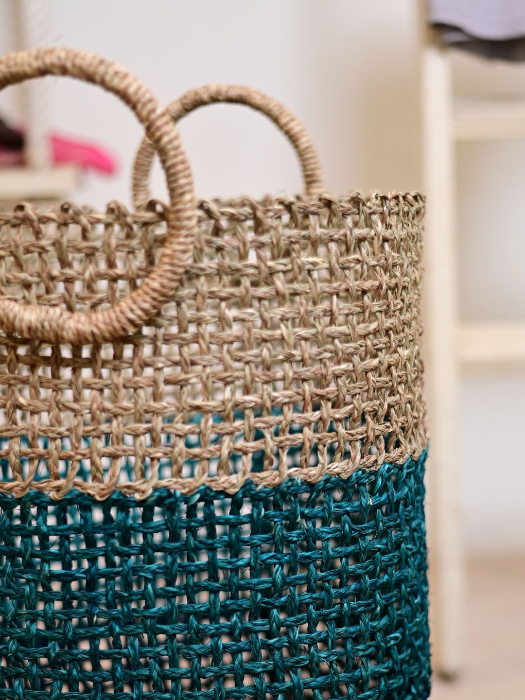 Handmade Sabai Grass Laundry Basket - Indigo