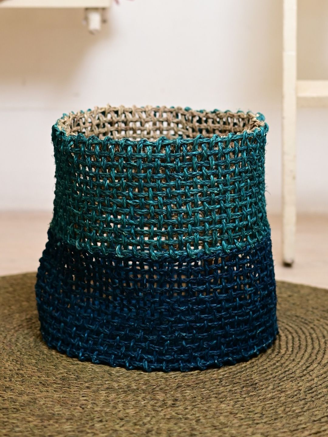 Handmade Sabai Grass Laundry Basket - Indigo