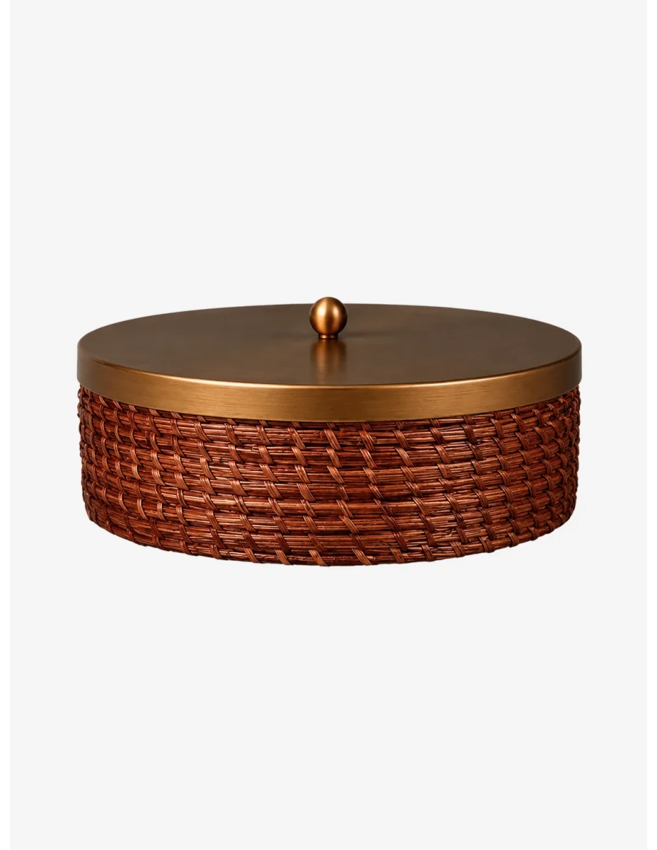 Sikki Grass Roti Box with Brass-Tone Lid | Brown | Chapati Keeper | Kadam Haat - Kadam Haat