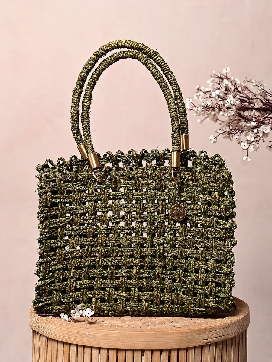 Vegan Handmade Sabai Grass Bag - Avocado - Kadam Haat