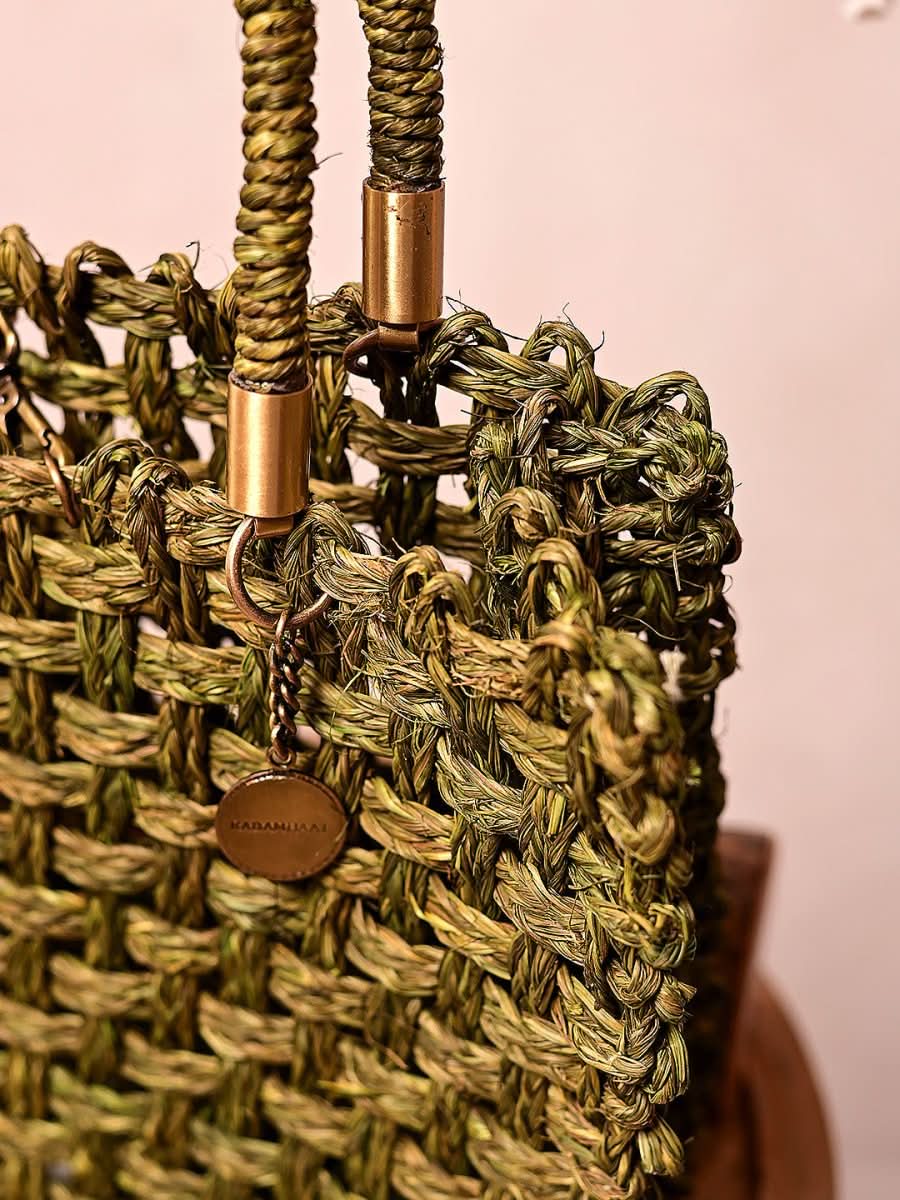 Vegan Handmade Sabai Grass Bag - Avocado - Kadam Haat