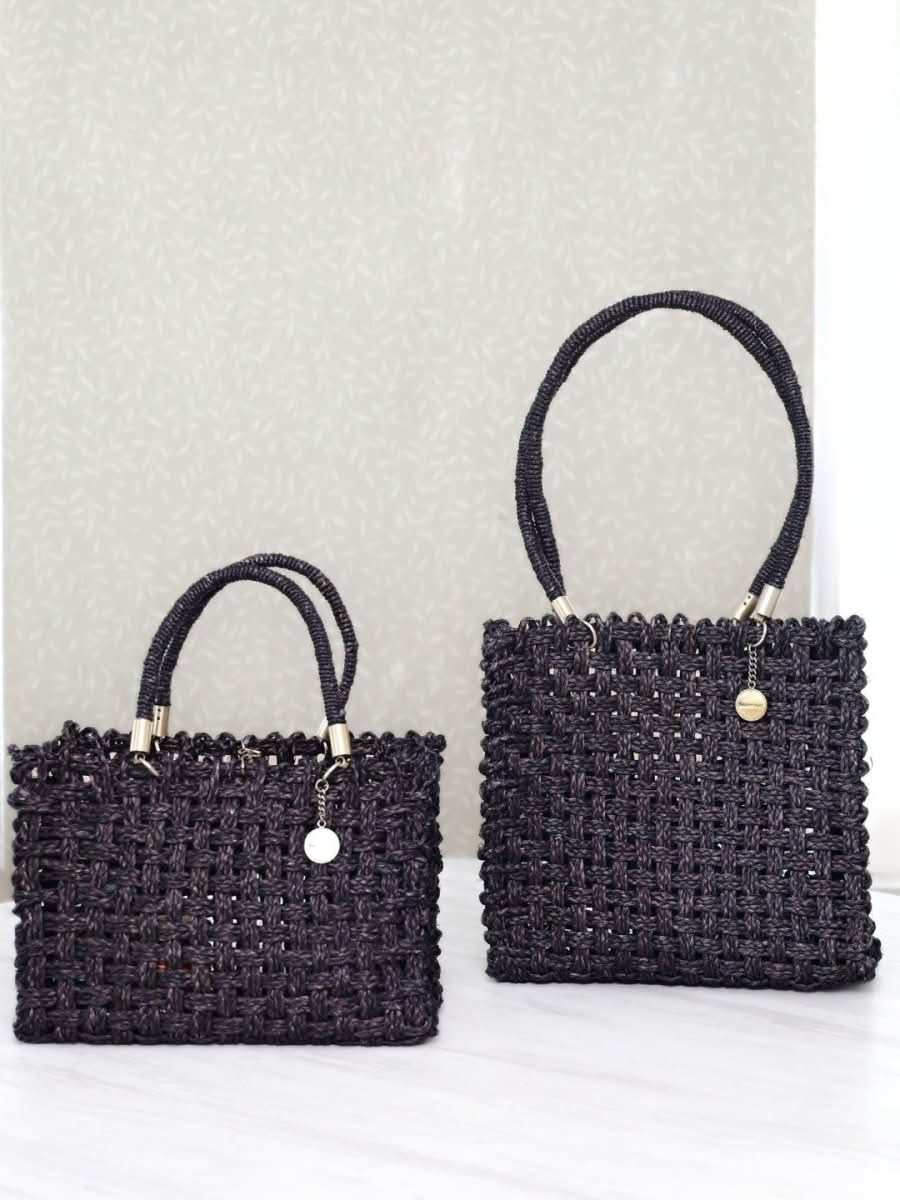 Vegan handmade sabai grass bag - black - Kadam Haat