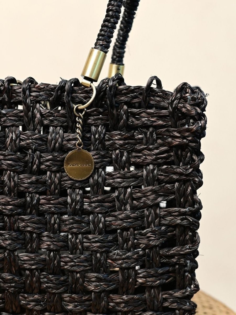 Vegan handmade sabai grass bag - black - Kadam Haat