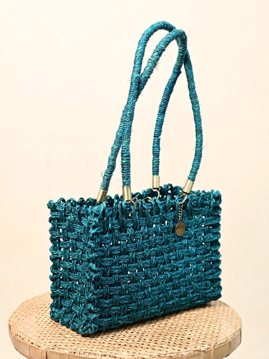 Vegan handmade sabai grass bag - indigo - Kadam Haat