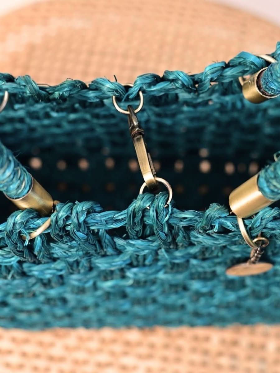 Vegan handmade sabai grass bag - indigo - Kadam Haat