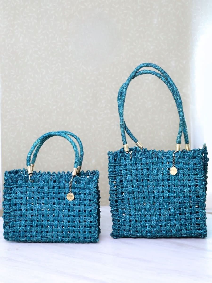 Vegan handmade sabai grass bag - indigo - Kadam Haat