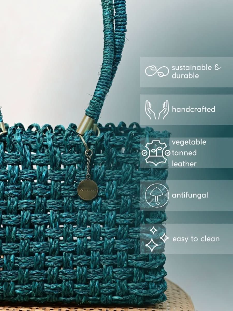 Vegan handmade sabai grass bag - indigo - Kadam Haat