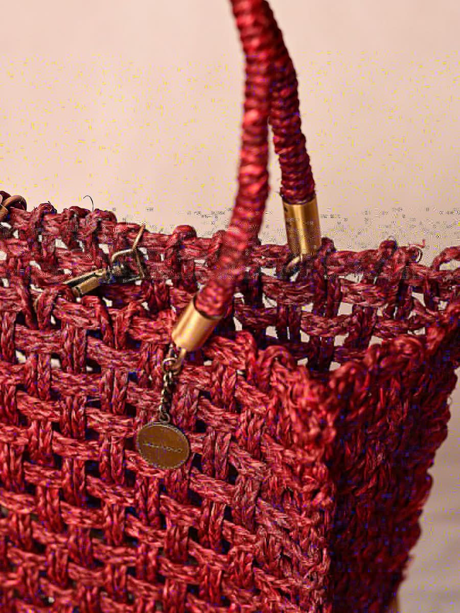 Vegan Handmade Sabai Grass Bag - Wine - Kadam Haat