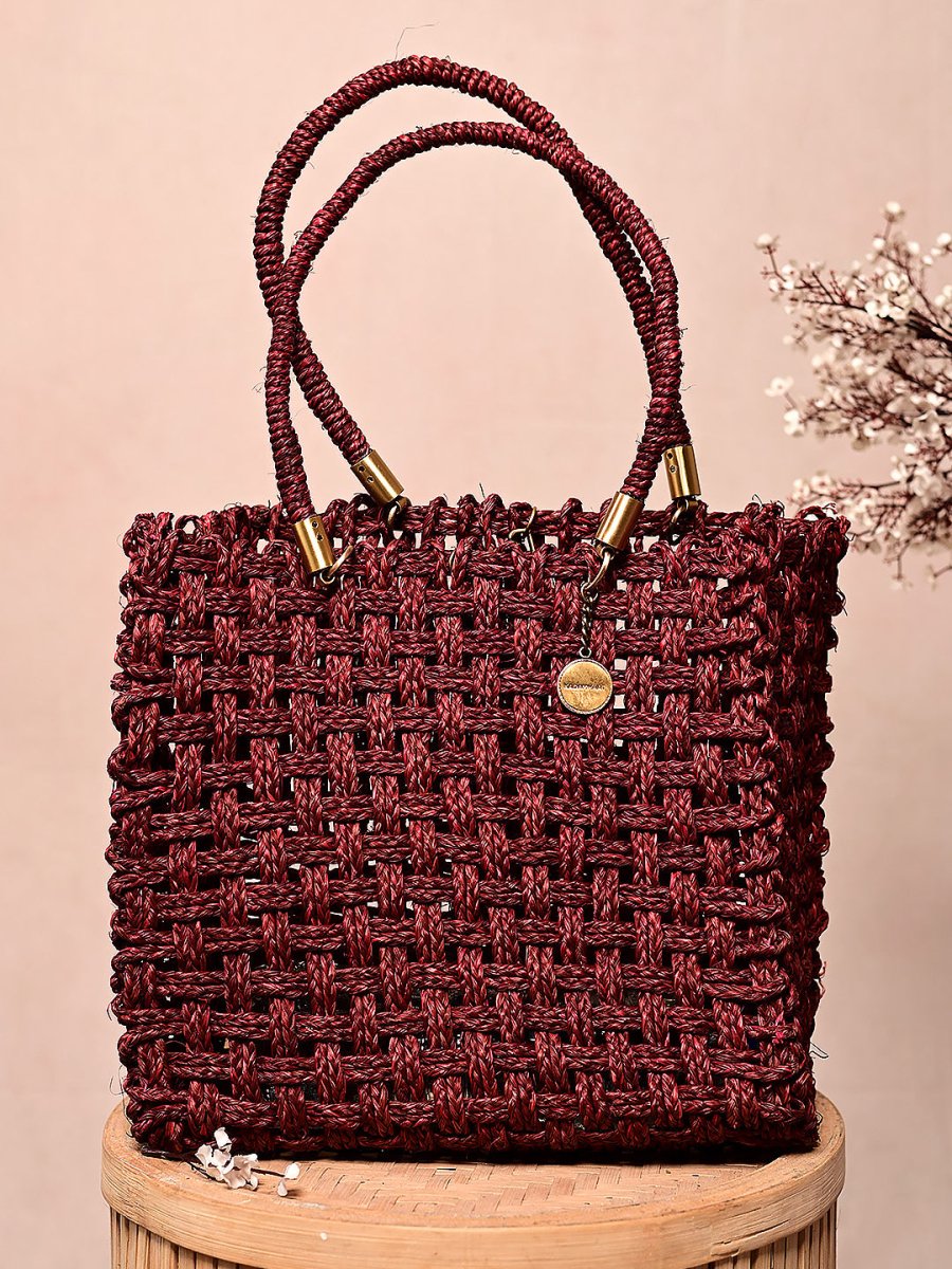 Vegan Handmade Sabai Grass Bag - Wine - Kadam Haat