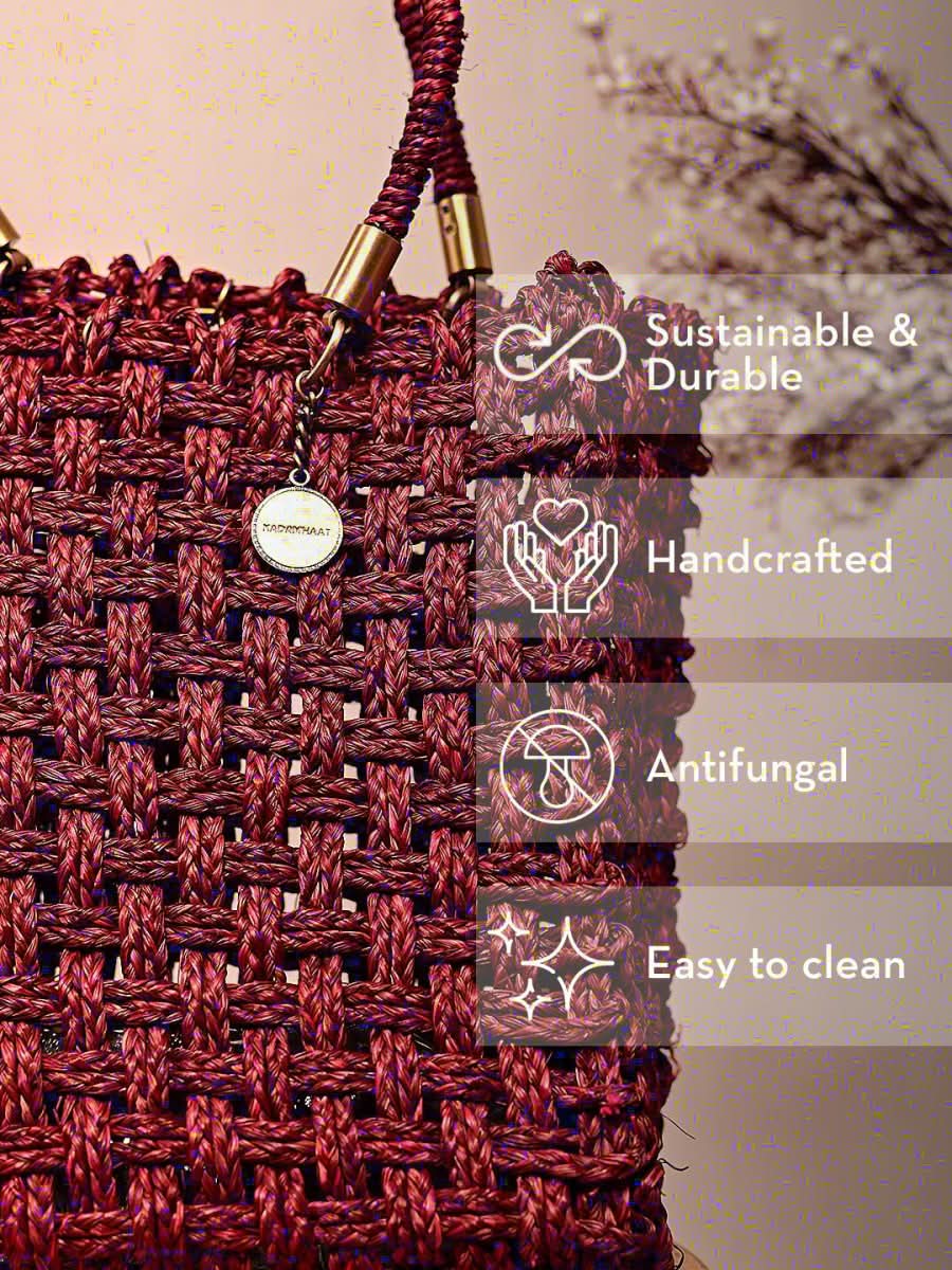 Vegan Handmade Sabai Grass Bag - Wine - Kadam Haat