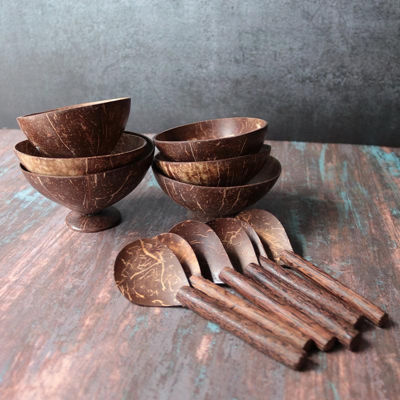 Coconut Shell Bowls with Spoon Set