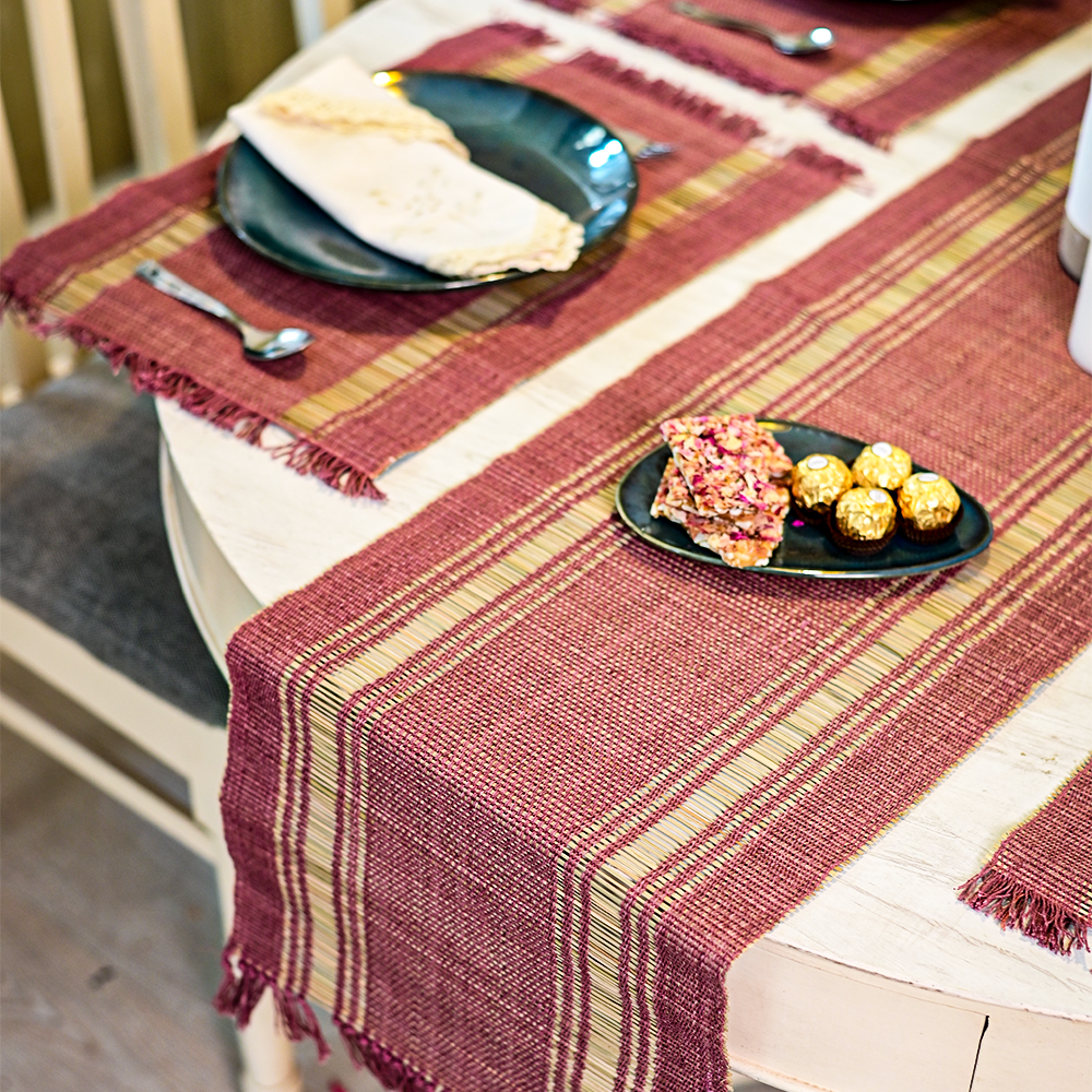 Handmade Madurkathi Table Runner - Coral quite