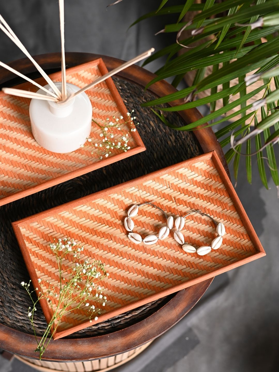 Handmade Bamboo Rectangular Bedside Tray - Orange