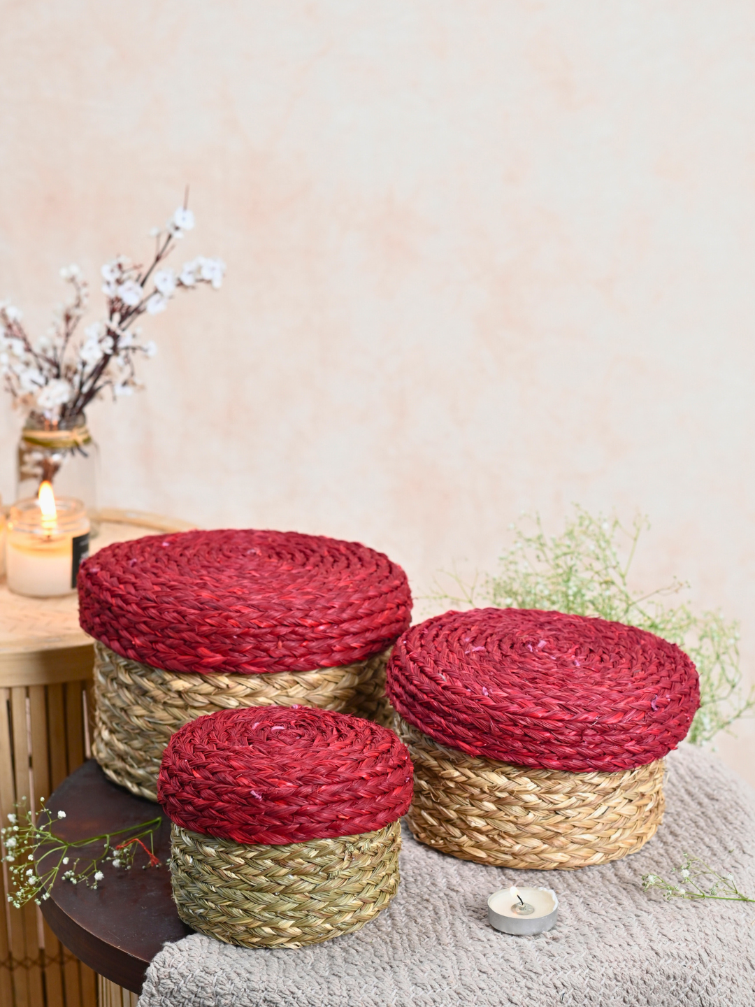 Handmade Sabai Gift Box- Red | Set of 3