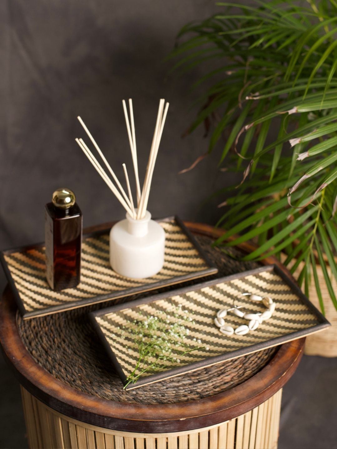Handmade Bamboo Rectangular Bedside Tray - Black