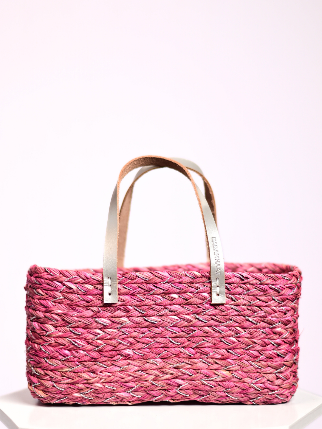 Handmade Sabai Grass Mini Shopping/City Bag - Pink Silver