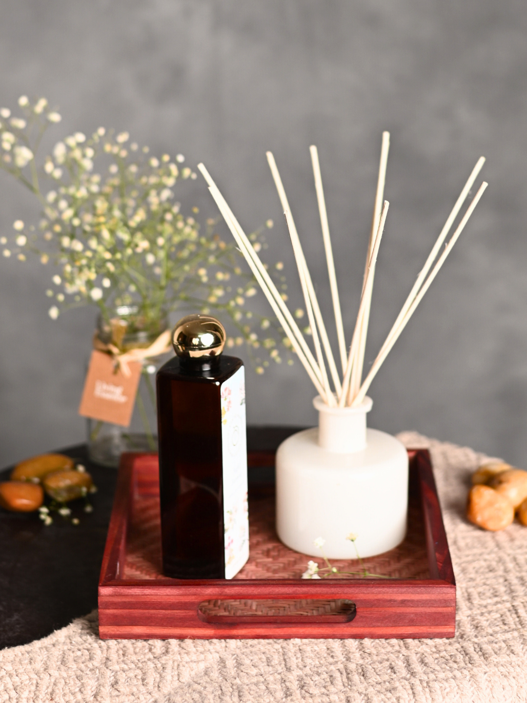 Handmade Bamboo Square Tray - Brown