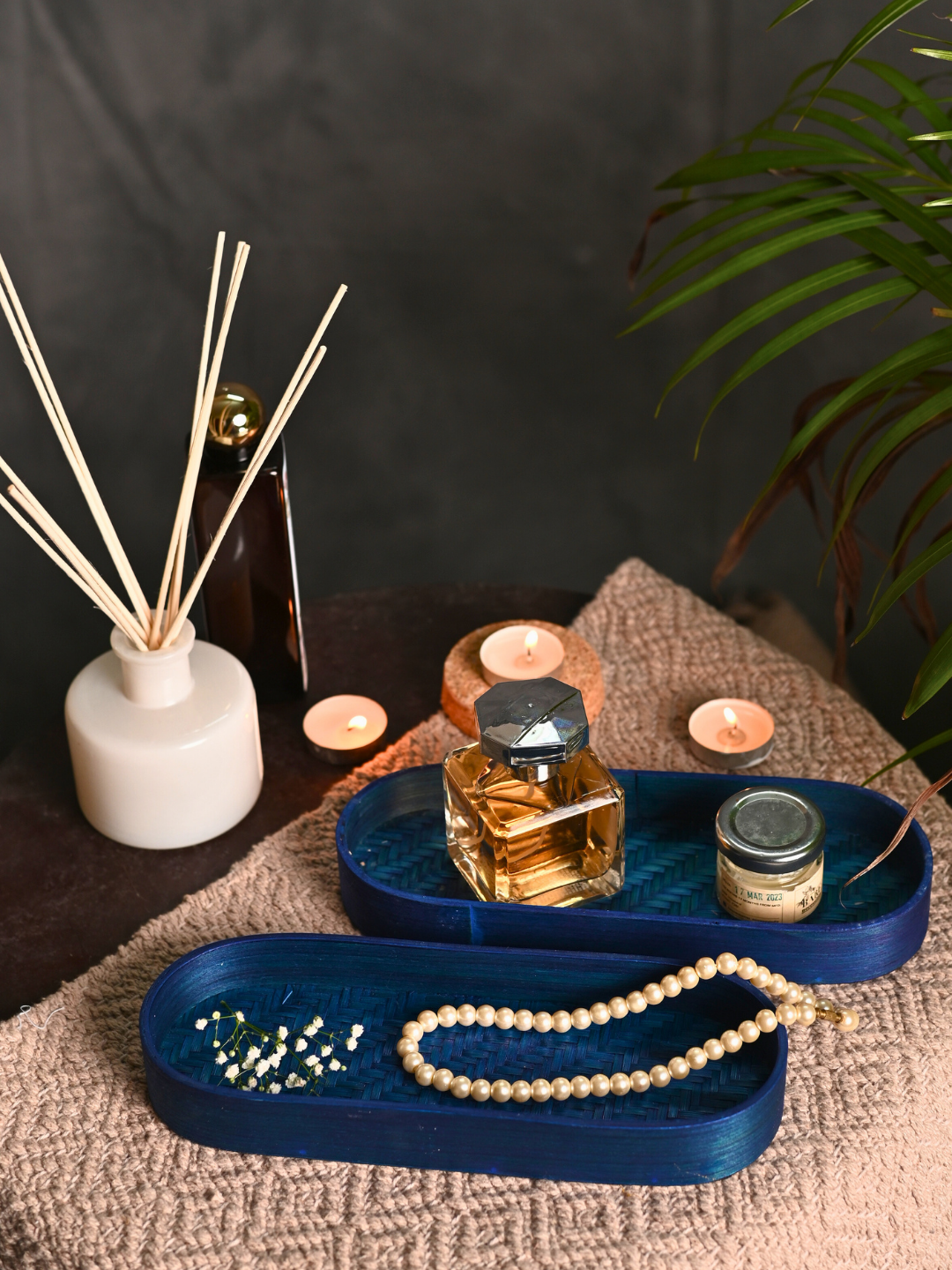 Handmade Bamboo Bedside Tray - Indigo