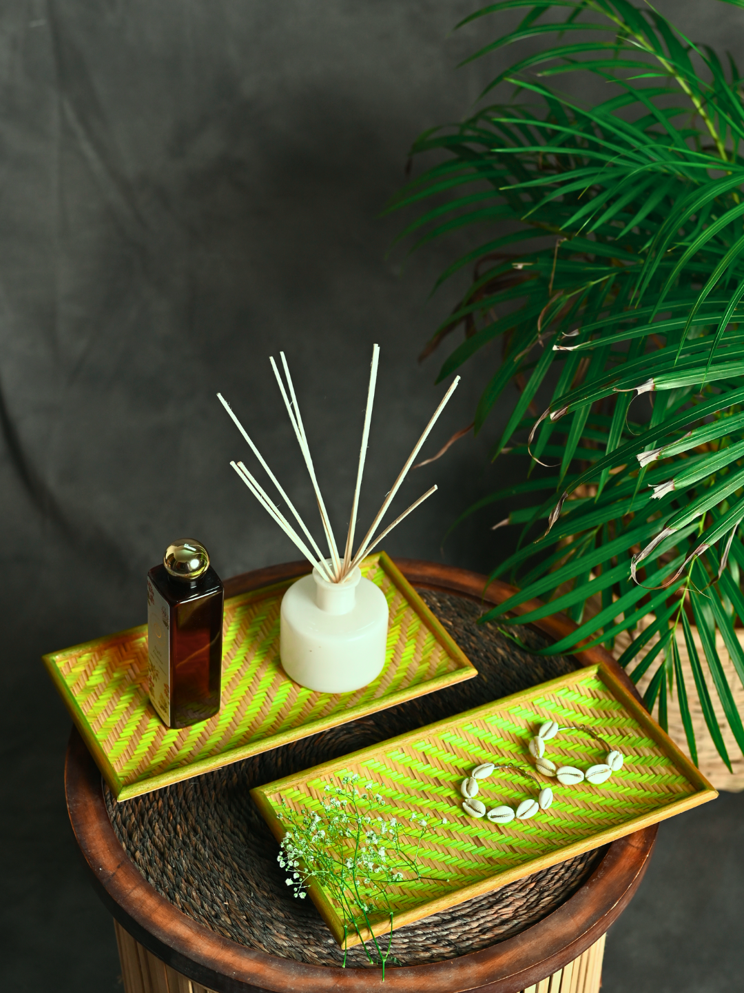 Handmade Bamboo Rectangular Bedside Tray - Green