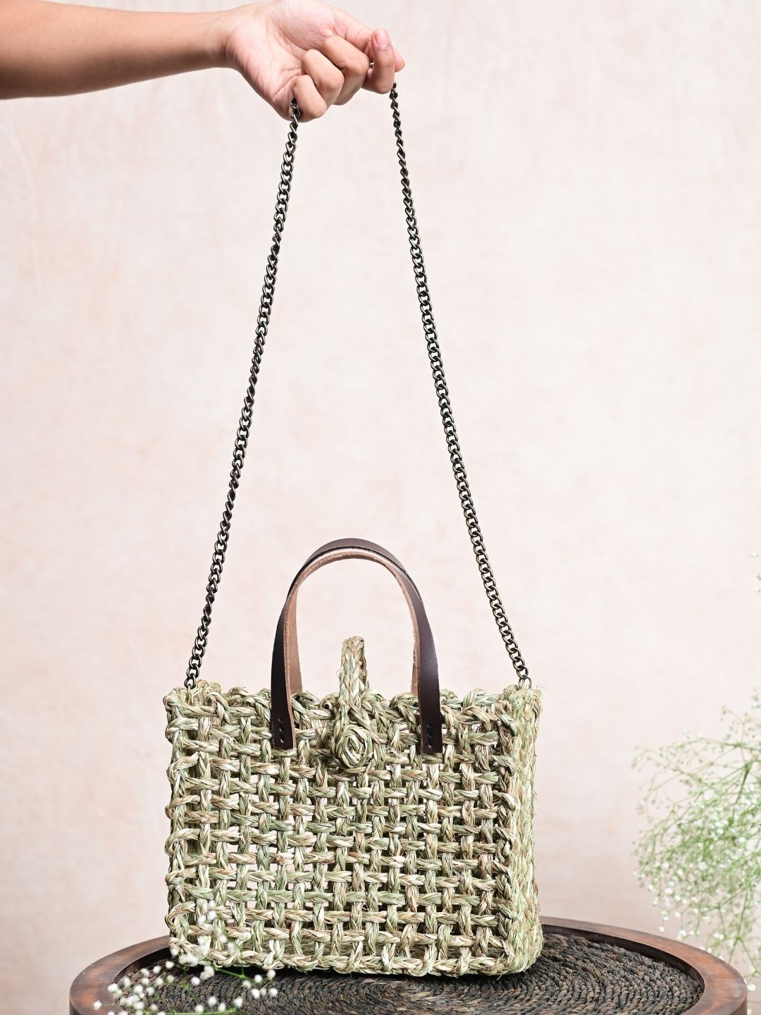 Handmade Sabai Grass Mini Mesh Bag - Natural