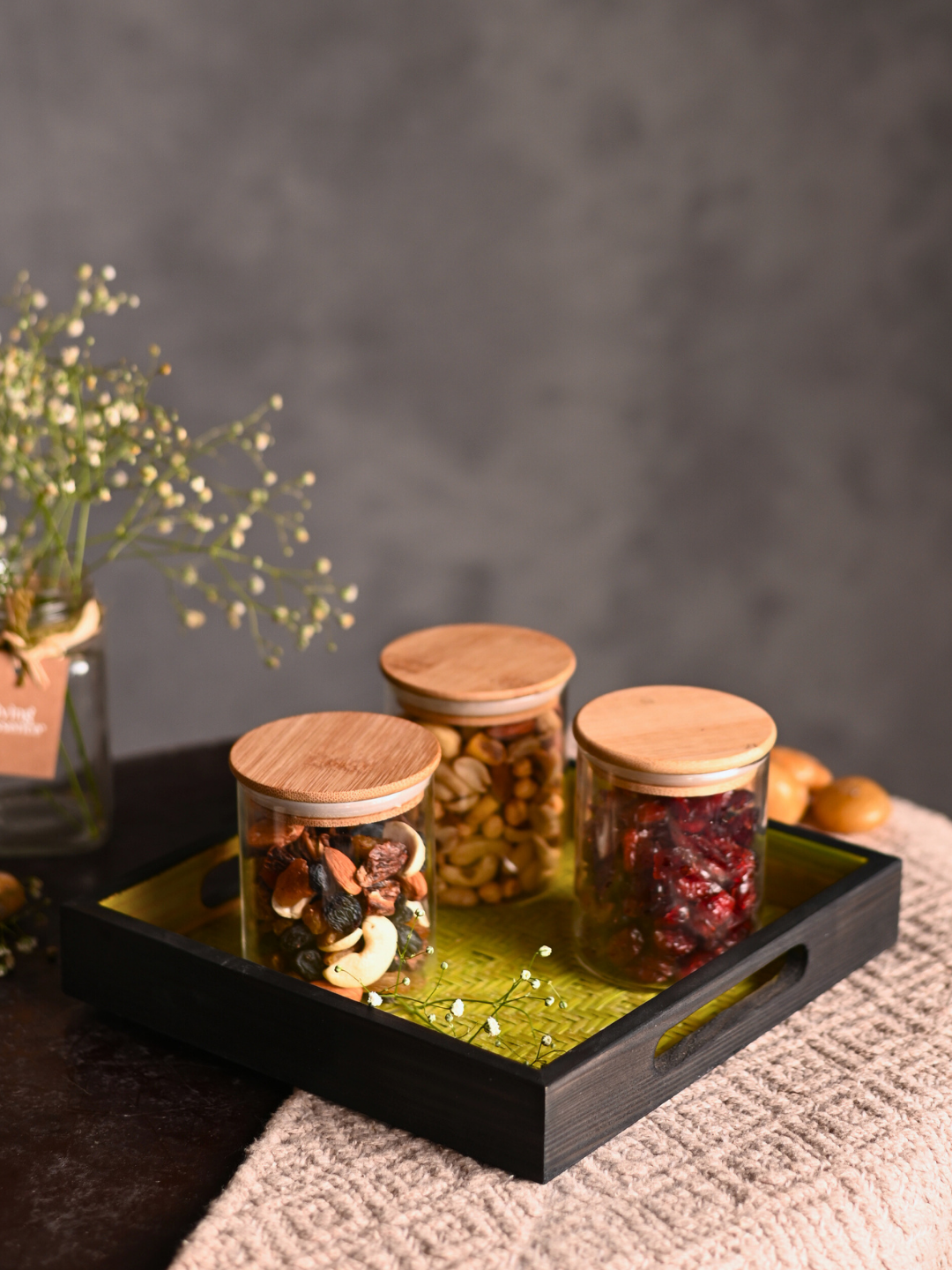 Handmade Bamboo Square Tray - Green