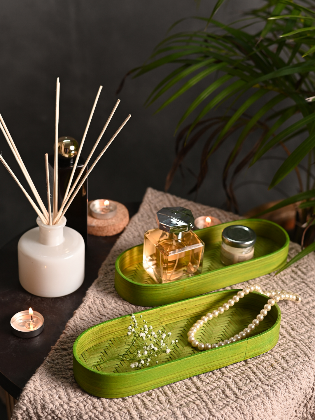 Handmade Bamboo Bedside Tray - Green