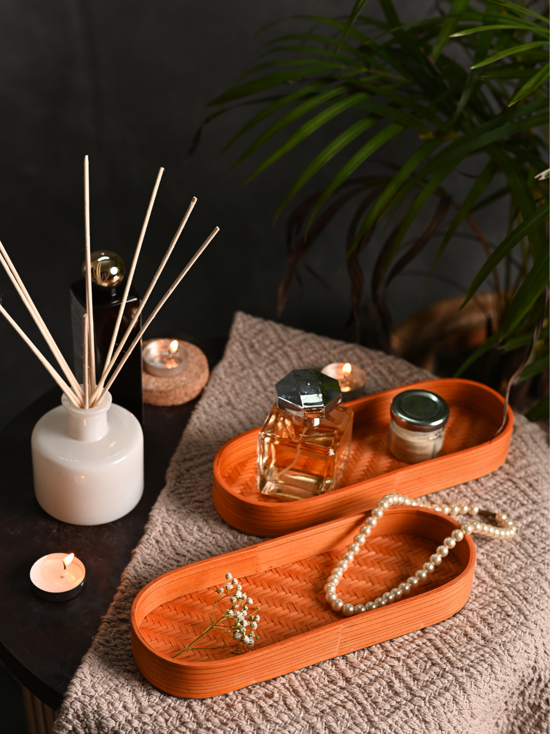 Handmade Bamboo Bedside Tray - Orange