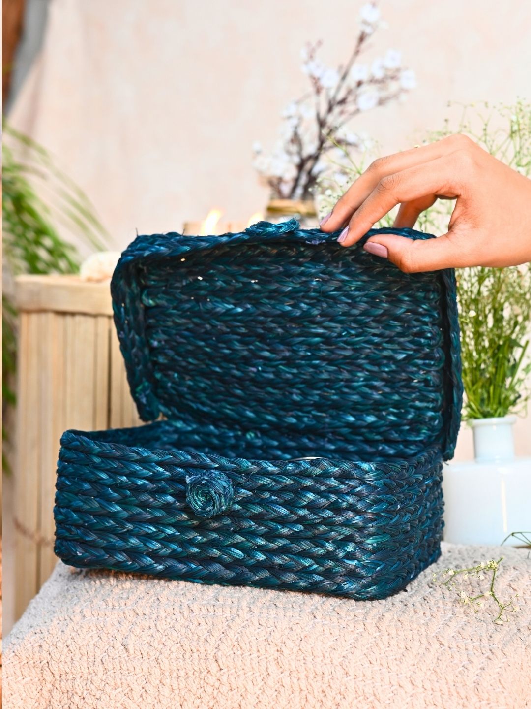 Handmade Sabai Grass Sandook - Indigo